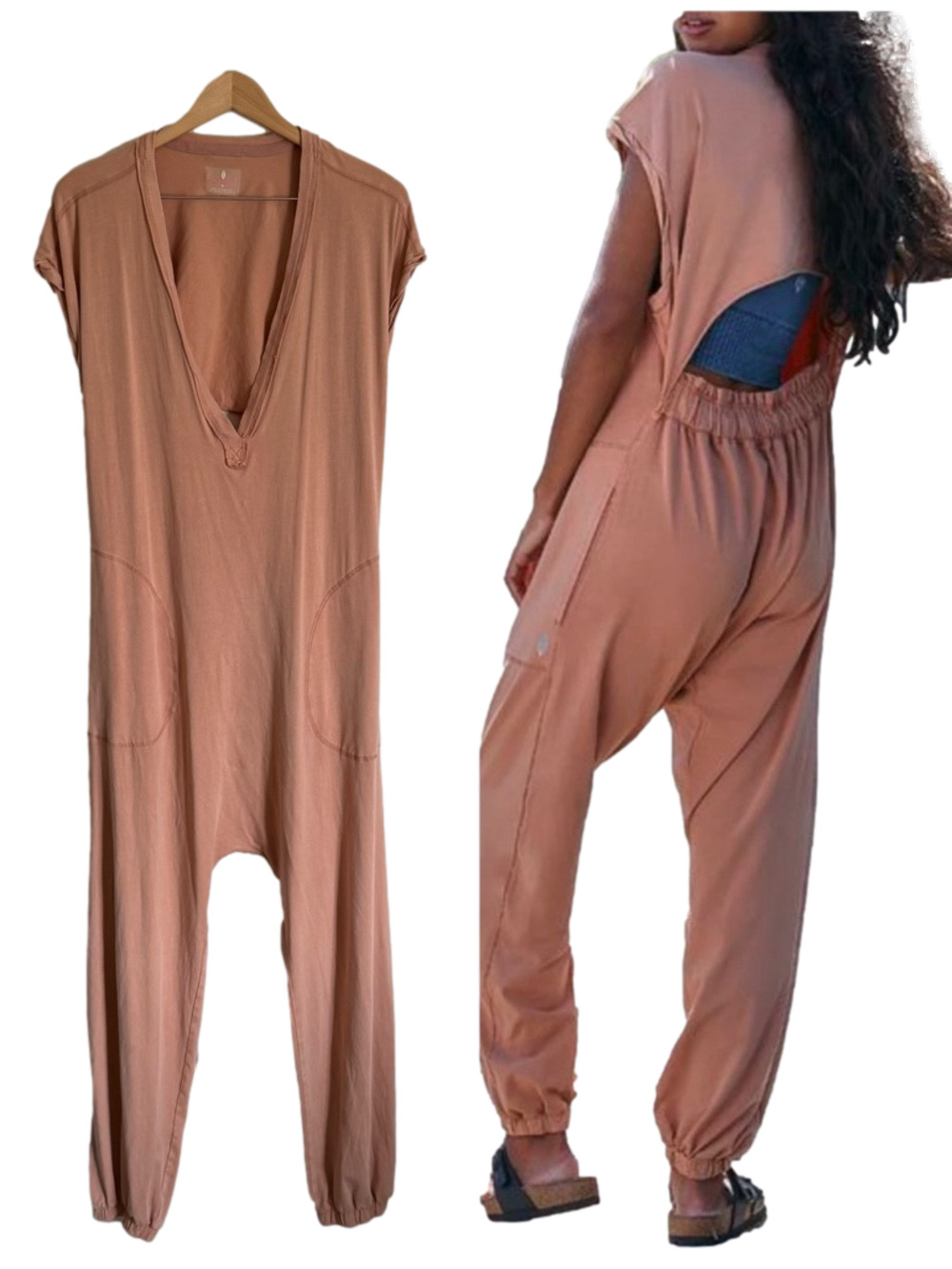 FP Movement by Free People Short Sleeve Hot Shot Jumpsuit V-Neck Open Back Sz M